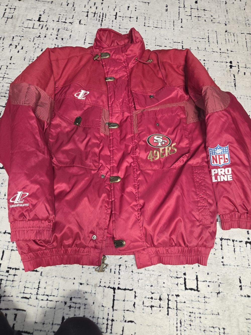 Vintage 90s San Francisco 49ers Logo Athletic Pro Line Jacket Puffer Coat Size [